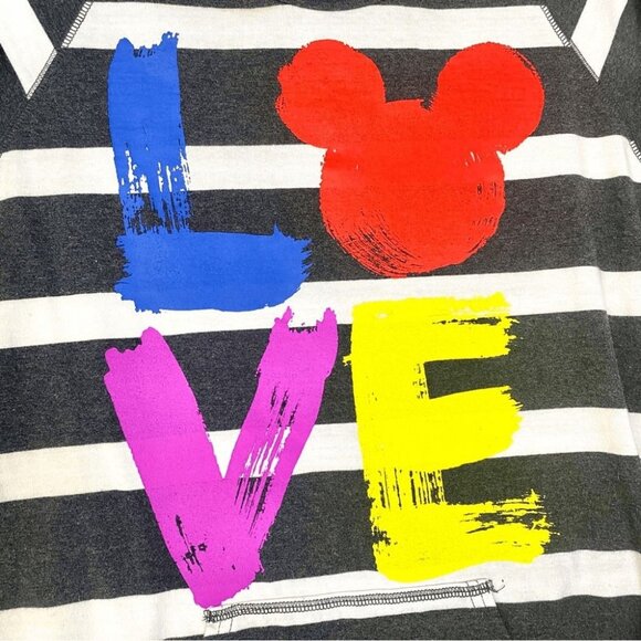 Disney Parks Mickey Mouse LOVE Lightweight Stripped Long Sleeve Hoodie Size XS - Picture 2 of 7